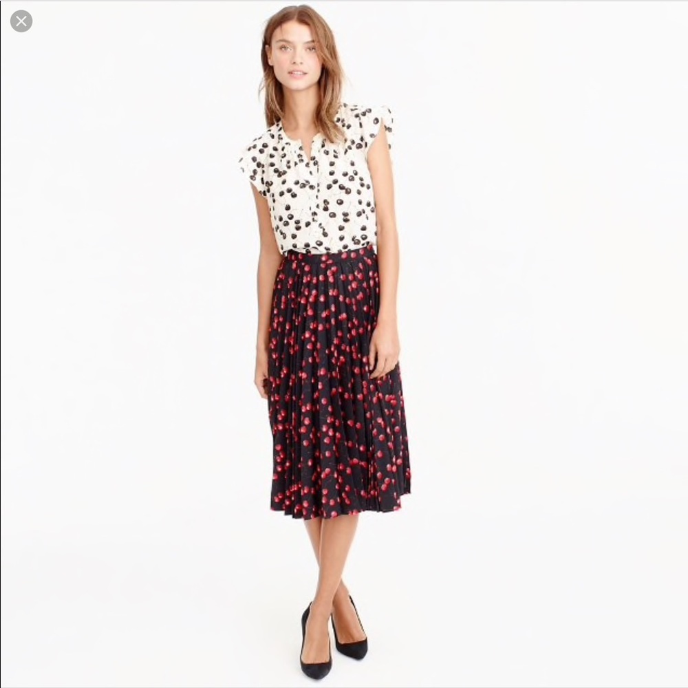 J Crew cherry print pleated skirt